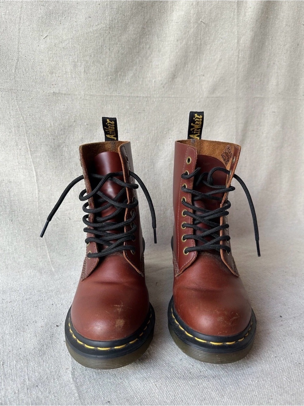 Doc Dr. Martens 1460 Cherry Red Smooth Leather Boots W/ Heel Women's Size 5 US
